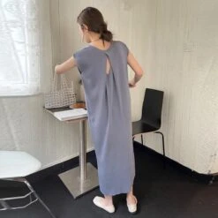 Women's Summer New Style French Style Gentle Wind Design Sense Open Back Loose Slim Ice Silk Knitted Dress Maternity Dress Chic Minimalist Round Neck Loose Casual Sleeveless Dress -Slay Clothing Shop 001138e3 978d 474d 9c37 3e6eb857318a