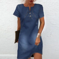 Women's Denim Dress Casual Dress Midi Dress Denim Fashion Casual Outdoor Daily V Neck Button Pocket Short Sleeve Summer Spring