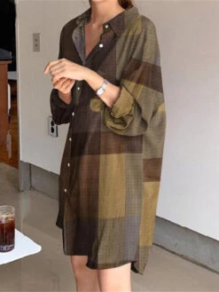 Women's Shirt Dress Cotton Linen Dress Casual Dress Mini Dress Cotton Blend Fashion Casual Outdoor Daily Shirt Collar Button Print Long Sleeve Summer Spring Fall 2023 Loose Fit Yellow Red Blue Plaid -Slay Clothing Shop 00307b17 537f 4149 96af 572be1a7d844