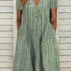 Women‘s Plus Size Curve Casual Dress A Line Dress Floral Midi Dress Short Sleeve Pocket Print V Neck Fashion Daily Blue Green Summer Spring L XL XXL 3XL
