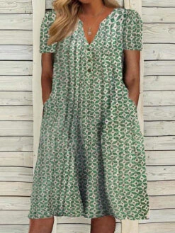 Women‘s Plus Size Curve Casual Dress A Line Dress Floral Midi Dress Short Sleeve Pocket Print V Neck Fashion Daily Blue Green Summer Spring L XL XXL 3XL