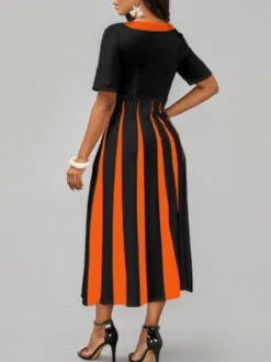 Women's Work Dress Semi Formal Dress A Line Dress Fashion Midi Dress Print Shirt Collar Short Sleeve Color Block Stripe Regular Fit Black Wine Royal Blue Summer Spring S M L XL XXL -Slay Clothing Shop 01757744 075a 4334 9e3a 678920e2d0bf