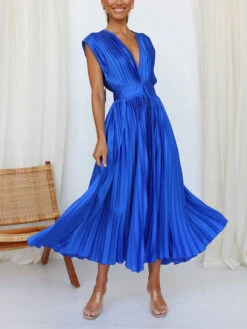 Women's Prom Dress Party Dress Wedding Guest Dress Long Dress Maxi Dress Black Pink Wine Short Sleeve Pure Color Pleated Summer Spring Fall V Neck Fashion Evening Party Wedding Guest Vacation Loose -Slay Clothing Shop 017f6075 32bf 4063 aea8 3d502429e67c