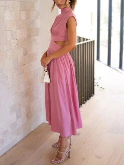 Women's Prom Dress Party Dress Wedding Guest Dress Long Dress Maxi Dress Black Yellow Red Sleeveless Pure Color Pleated Summer Spring Fall Stand Collar Fashion Evening Party Wedding Guest Vacation -Slay Clothing Shop 01900ae4 50bc 4452 9c98 f5dbaa5f4004