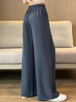 Women's Dress Pants Wide Leg Maillard Trousers Full Length Pocket Baggy Micro-elastic High Waist Fashion Streetwear Work Street Black Blue M L Summer Fall -Slay Clothing Shop 02b4e3bc 0cb9 4dda 9366 bb08b5dc0039