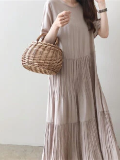 Women's Casual Dress Cotton Linen Dress Swing Dress Maxi Long Dress Cotton Blend Basic Casual Outdoor Daily Vacation Crew Neck Pocket Short Sleeve Summer Spring 2023 Loose Fit Black Navy Blue Sky Blue -Slay Clothing Shop 0360e9af 2e3a 47e8 884e 4a042e51ce2a