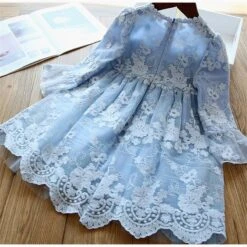 Kids Girls' Dress Solid Colored Long Sleeve Mesh Embroidered Cute Polyester Knee-length 2-8 Years White Blue -Slay Clothing Shop 03b20d0f 80cf 4ce1 b98e 04057454a03d