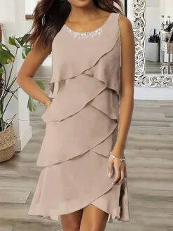 Women‘s Work Dress Wedding Guest Party Dress Chiffon Dress Semi Formal Dress Fashion Midi Dress Ruffle Layered Crew Neck Sleeveless Plain Loose Fit Dark Blue Summer Spring S M L XL XXL -Slay Clothing Shop 04bcfd54 773e 463e 9fe9 08940f9c15ef