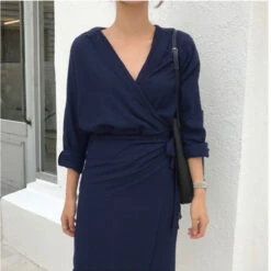 Women's Shirt Dress Wrap Dress Midi Dress Brown Dark Blue Beige Long Sleeve Pure Color Lace Summer Spring Deep V Elegant Winter Dress Fall Dress Loose Fit 2023 S M L XL -Slay Clothing Shop 052c1c6a af73 4583 90c8 549cf910cb6a