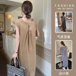 Women's Summer New Style French Style Gentle Wind Design Sense Open Back Loose Slim Ice Silk Knitted Dress Maternity Dress Chic Minimalist Round Neck Loose Casual Sleeveless Dress -Slay Clothing Shop 056a0038 36d7 4b24 b7a8 c5b7fc87dad8