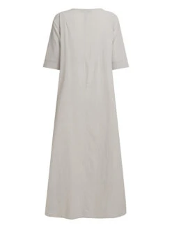 Women's ArmyGreen Casual Maxi Dress Cotton Linen Blend Crew Neck Pocket Split Short Sleeve 2024 Spring -Slay Clothing Shop 05eb8656 00fa 481c 8525 16e657677423