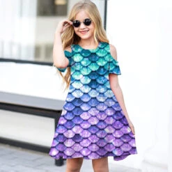 Kids Little Girls' Dress Mermaid Princess Party Color A Line Dress Daily Holiday Vacation Print Green Purple Pink Short Sleeve Casual Cute Sweet Dresses Spring Summer Regular Fit 3-12 Years -Slay Clothing Shop 060ab724 989b 4d74 b95c 00b01f39c16d