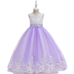 Kids Little Girls' Dress Lace Floral Princess Party Formal Evening Wedding Pageant Embroidery Bow White Purple Red Tulle Maxi Sleeveless Elegant Vintage Ball Gown Dresses Fit 4-13 Years -Slay Clothing Shop 0638e24c 6bc2 41fe a97c 364a588ee21d