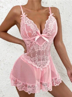 Women's Sexy Lingerie Chemises & Negligees Dress Sets 2 Pieces Pure Color Lovers Hot Comfort Home Bed Valentine's Day Polyester Breathable Straps Sleeveless Backless Summer Spring Black Pink