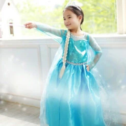 Kids Little Girls' Frozen Elsa Costume Dress Solid Colored A Line Dress Performance Party Light Blue Maxi Long Sleeve Princess Beautiful Dresses Fall Winter Regular Fit 3-10 Years