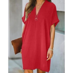 Women's Casual Dress Midi Dress Black White Yellow Short Sleeve Pure Color Summer Spring V Neck Hot 2023 S M L XL XXL