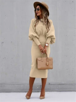 Women's Party Dress Work Dress Sheath Dress Midi Dress Black Red Beige Long Sleeve Pure Color Ruched Spring Fall Winter Crew Neck Fashion Office 2023 S M L XL XXL -Slay Clothing Shop 0784b801 15f6 47fd 9a9a 8cfa516feb07
