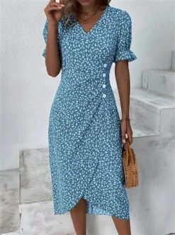 Women's Wrap Dress Floral Ditsy Floral Button Print V Neck Midi Dress Classic Daily Vacation Short Sleeve Summer Spring -Slay Clothing Shop 07b3e444 7fc3 498f aaa5 5e9862f8c08d