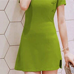 Women's Casual Dress Cheongsam Dress Mini Dress Black Green Short Sleeve Pure Color Split Summer Spring Stand Collar Elegant 2023 S M L XL XXL -Slay Clothing Shop 085a5de7 170b 4f5d b375 c47df1029255