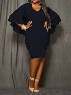 Women‘s Plus Size Curve Work Dress Sheath Dress Formal Dress Floral Midi Dress 3/4 Length Sleeve Ruffle V Neck Elegant Office Black White Spring Summer L XL XXL 3XL -Slay Clothing Shop 0a946767 f22e 4f8b 91bc 36438c7713dd