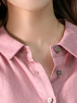 Women's Shirt Dress Casual Dress Cotton Linen Dress Midi Dress Cotton Blend Basic Casual Daily Vacation Shirt Collar Button Pocket 3/4 Length Sleeve Summer Spring Fall 2023 Loose Fit Pink Green Pure -Slay Clothing Shop 0ad638e3 3db7 499b b24f ed1df8102be6