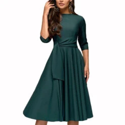 Women's Wedding Guest Dress Swing Dress A Line Dress Midi Dress Navy Blue Green Beige Half Sleeve Pure Color Lace Up Summer Spring Crew Neck Work Party Vacation 2023 S M L XL XXL -Slay Clothing Shop 0af464df 571e 4f36 9b5c 9954a8594c0d