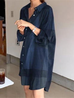 Women's Shirt Dress Cotton Linen Dress Casual Dress Mini Dress Cotton Blend Fashion Casual Outdoor Daily Shirt Collar Button Print Long Sleeve Summer Spring Fall 2023 Loose Fit Yellow Red Blue Plaid -Slay Clothing Shop 0b0d224e ce7b 4a51 a6f9 d395c45131ff