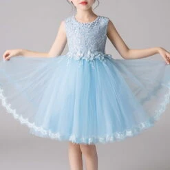 Kids Girls' Dress Solid Colored Sleeveless Performance Party Mesh Bow Princess Sweet Cotton Tulle Knee-length Floral Embroidery Dress A Line Dress Summer 4-13 Years White Pink Blue -Slay Clothing Shop 0b9c89a2 d4d1 4a77 a77f 23ae5ab177eb