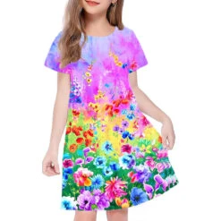 Kids Little Girls' Dress Princess Party Color Graphic Patterned A Line Dress Daily Holiday Vacation Print Pink Gold Short Sleeve Casual Cute Sweet Dresses Spring Summer Regular Fit 3-12 Years -Slay Clothing Shop 0c7e84c6 15de 4065 b23e 8cfdfd0e7900