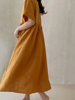 Women's Casual Dress Cotton Linen Dress Tiered Dress Maxi Long Dress Linen / Cotton Blend Daily Casual Outdoor Home Daily Crew Neck Pocket Short Sleeve Summer Spring 2023 Loose Fit Yellow Pink Plain -Slay Clothing Shop 0cd215b0 1c82 41b8 99b9 33561ffd6761