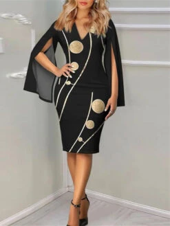 Women‘s Wedding Guest Dress Party Dress Cocktail Dress Midi Dress Black Long Sleeve Geometric Print Spring Fall Winter V Neck Party Office Vacation Summer Dress S M L XL 2XL 3XL -Slay Clothing Shop 0d08ad27 9b77 4428 8cc5 0487e21ce046