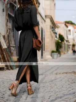 Women's Shirt Dress Maxi Long Dress Black Army Green Navy Blue Long Sleeve Solid Color Button Spring Summer Shirt Collar Stylish Work Formal Loose 2023 S M L XL -Slay Clothing Shop 0dee943f daeb 4f47 8c6b be4566a3efce