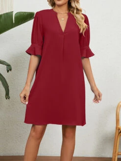 Women's Casual Dress Summer Dress Mini Dress Ruffle Daily Date Going Out Fashion Basic Split Neck Half Sleeve 2023 Loose Fit Black White Wine Color S M L XL XXL Size -Slay Clothing Shop 0edcf4aa f20e 411e 8126 e125896017ad