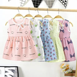 Kids Girls' Dress Cartoon Sleeveless Outdoor Active Daily Cotton Above Knee Casual Dress A Line Dress Summer Spring 3-7 Years White Yellow Pink