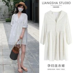 Women's Spring And Summer Korean Version Of Large Size V-neck Hollow Embroidery Dress Casual Outer Wear Gentle Wind Small Dress -Slay Clothing Shop 0efcb523 b31d 4f88 8a7e e0dd53f3cfa7