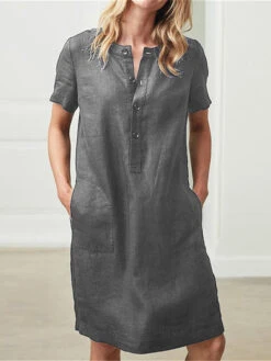 Women's Casual Dress Cotton Linen Dress Shift Dress Midi Dress Linen Cotton Blend Basic Modern Outdoor Daily Vacation Crew Neck Button Pocket Short Sleeve Summer Spring 2023 Loose Fit Black Wine -Slay Clothing Shop 108f1ae1 41ed 4d07 93a2 b544c2c02d00