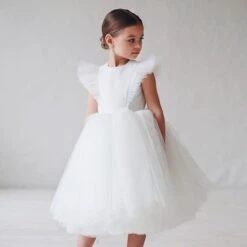 Kids Little Girls' Dress Solid Colored Tulle Dress Party Birthday Mesh White Knee-length Short Sleeve Elegant Sweet Dresses Spring Summer Slim 1 PC 3-10 Years