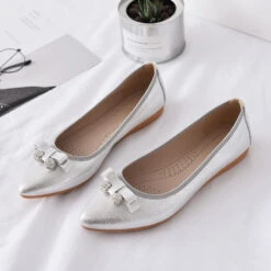 Women's Flats Dress Shoes Plus Size Daily Solid Colored Summer Bowknot Flat Heel Pointed Toe Elegant Sweet Walking Faux Leather PU Loafer Silver Black Gold -Slay Clothing Shop 1139cccd 60b5 45ef 8e35 75d7229373a4