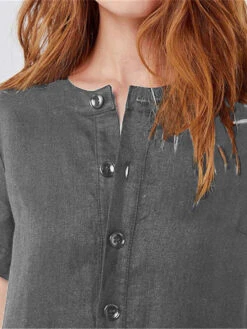 Women's Casual Dress Cotton Linen Dress Shift Dress Midi Dress Linen Cotton Blend Basic Modern Outdoor Daily Vacation Crew Neck Button Pocket Short Sleeve Summer Spring 2023 Loose Fit Black Wine -Slay Clothing Shop 115e2758 68c8 43bd b79b 9d83d76e6176