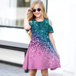 Kids Little Girls' Dress Mermaid Princess Party Color A Line Dress Daily Holiday Vacation Print Green Purple Pink Short Sleeve Casual Cute Sweet Dresses Spring Summer Regular Fit 3-12 Years -Slay Clothing Shop 11a70a38 739b 4a82 87fd ea78c505e92b
