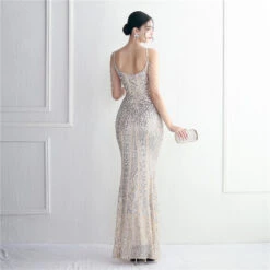 Mermaid / Trumpet Evening Gown Sparkle & Shine Dress Formal Wedding Guest Floor Length Short Sleeve Spaghetti Strap Polyester With Beading Sequin 2024 -Slay Clothing Shop 12b3befb 40f5 41a3 a72e c0ee1e91e7e3