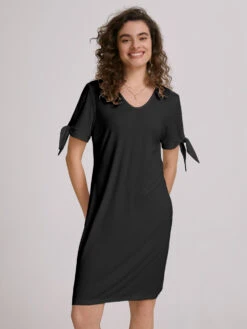 Women's White Dress Knee-Length Causal V-Neck Cold Shoulder With Bow Ties Summer Spring 2024 -Slay Clothing Shop 1315976a dce6 4ed5 ad34 7ab0459562fd