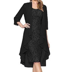 Women's Dress Set Two Piece Dress Chiffon Dress Midi Dress Black Wine Blue 3/4 Length Sleeve Pure Color Lace Summer Spring Crew Neck Elegant Winter Dress Wedding Guest Fall Dress 2023 S M L XL XXL -Slay Clothing Shop 1467c15f 2e68 458e 9a77 1a8035246b7c