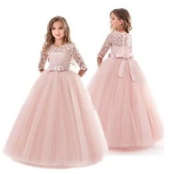 Kids Girls' Dress Solid Colored Pegeant Bow Vintage Princess Polyester Maxi Pink Princess Dress White Pink Wine