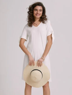 Women's White Dress Knee-Length Causal V-Neck Cold Shoulder With Bow Ties Summer Spring 2024 -Slay Clothing Shop 15241cb7 540f 473b ae10 eba9436bfba1