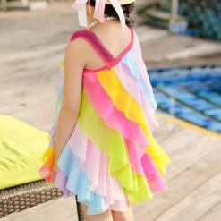 Kids Girls' Dress Rainbow Swing Dress Party Holiday Beach Ruffle Mesh Fuchsia Cotton Asymmetrical Sleeveless Cute Boho Beautiful Dresses Spring Summer Regular Fit 3-10 Years / Sweet -Slay Clothing Shop 157c0868 9e3e 450c 842d 50789775b330