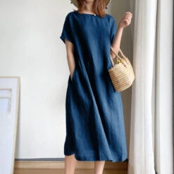 Women's Casual Dress Shift Dress Midi Dress Pink Navy Blue Blue Short Sleeve Pure Color Pocket Spring Summer Crew Neck Basic Daily Weekend Spring Dress -Slay Clothing Shop 162f8578 a47b 43d9 b5fa 4bfc1b7a8af5