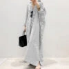 Women's Cotton Linen Maxi Shirt Dress Casual Split Long Sleeve For All Seasons 2024 Spring