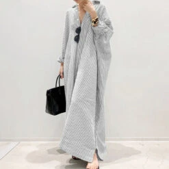 Women's Cotton Linen Maxi Shirt Dress Casual Split Long Sleeve For All Seasons 2024 Spring