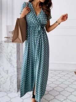 Women's Long Dress Maxi Dress Casual Dress Wrap Dress Summer Dress Polka Dot Fashion Casual Daily Holiday Vacation Drawstring Print Short Sleeve V Neck Dress Loose Fit Black Pink Blue Summer Spring S -Slay Clothing Shop 1a729009 e8e4 4fc5 b0fa 10e4179962de